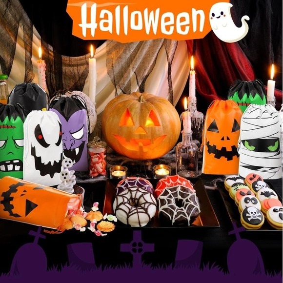 60pcs Halloween Drawstring Treat Bag Reusable Trick or Goody Candy Bags - Picture 5 of 7